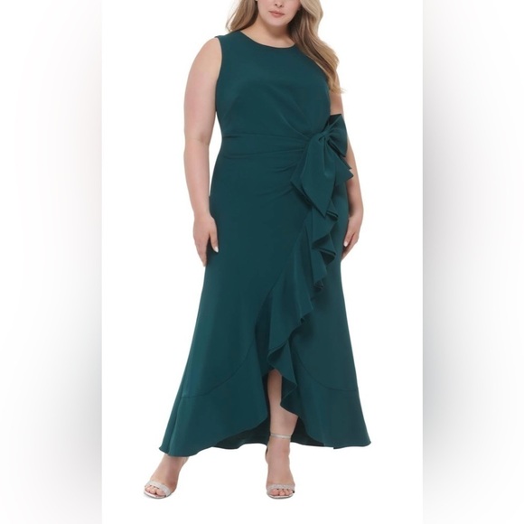 NWT Eliza J Side-Ruffled-Bow Laguna-Crepe Formal Sleeveless Gown Size 22W - Picture 1 of 8